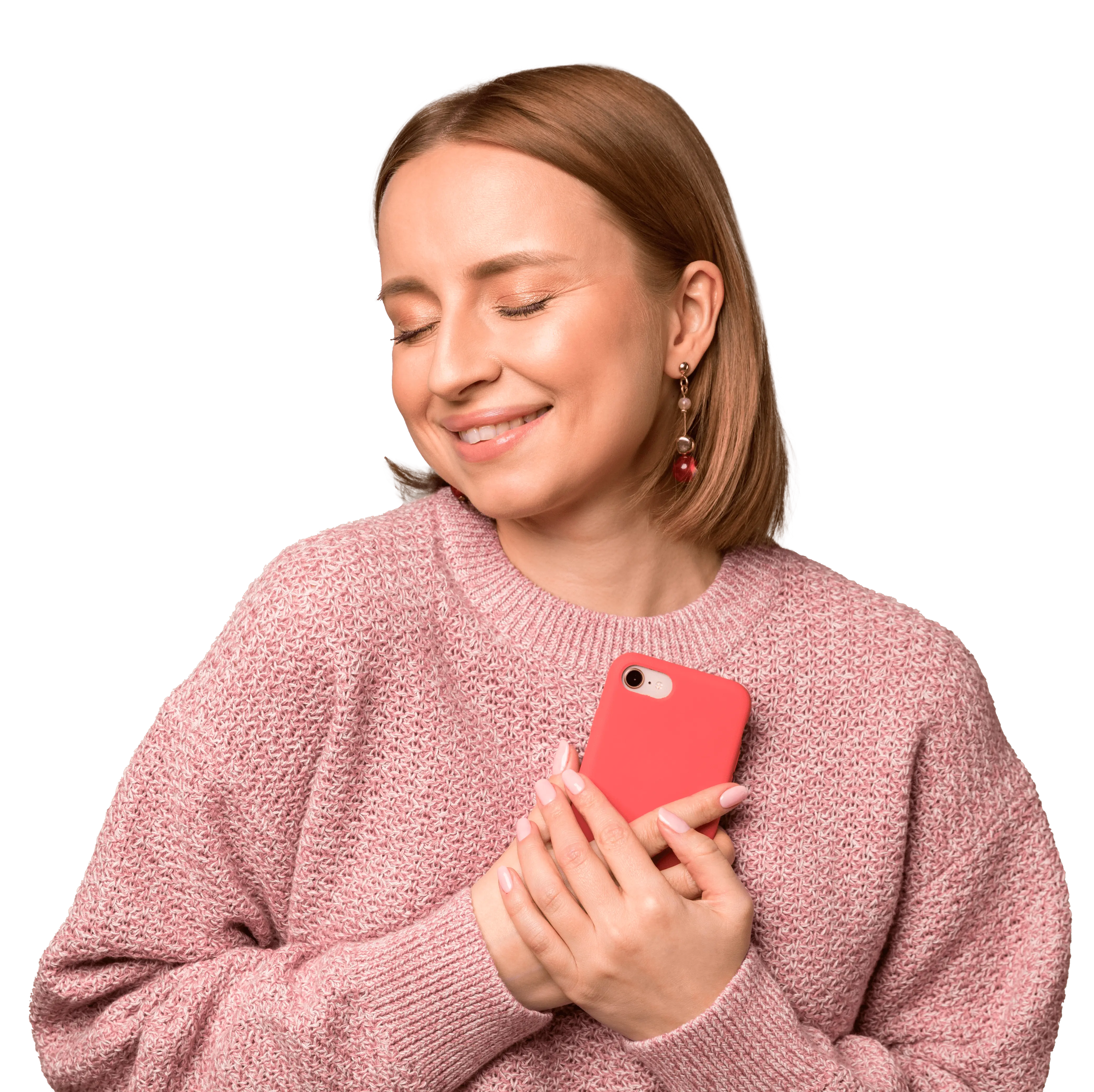 Mujer sonriendo con smartphone
